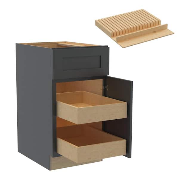 Home Decorators Collection Newport 18 in. W x 24 in. D x 34.5 in. H Assembled Plywood Base Kitchen Cabinet in Deep Onyx with 2ROT Knife Block RH