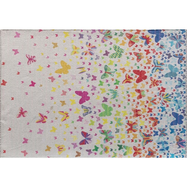 Unbranded Maisie Social Butterflies White Area Rug - 2 X 4