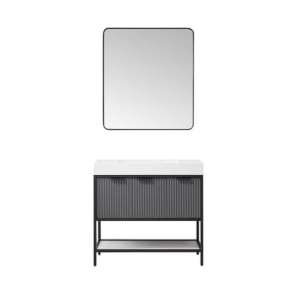 ROSWELL Marcilla 36 in. W x 20 in. D x 34 in. H Single Sink Bath Vanity in Grey with White Integral Sink Top and Mirror