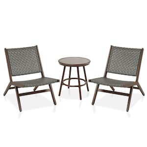 Bingham Hill 3-Piece Dark Gray Glass Top Two Chairs with Side Table