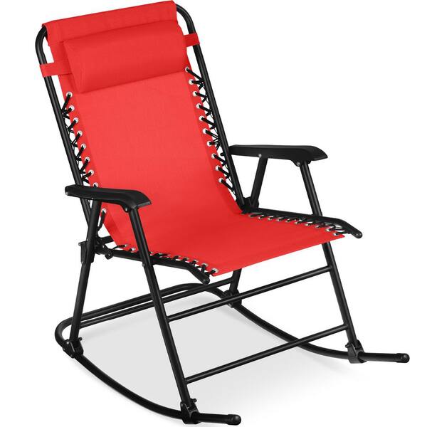Steel Outdoor Zero Gravity Rocking Lawn Chair in Crimson Red