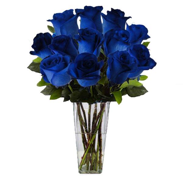 The Ultimate Bouquet Gorgeous Blue Rose Bouquet in Clear Vase (12 Stem) Overnight Shipping Included