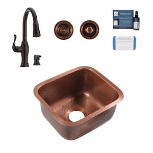 Orwell 17 in. Undermount Single Bowl 16 Gauge Antique Copper Bar Prep Sink with Maren Bronze Faucet Kit