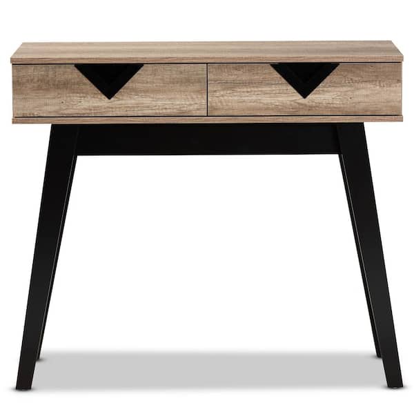 Baxton Studio Wales 39.4 in. Light Brown and Dark Brown Rectangle Wood Top Console Table with 2-Drawers