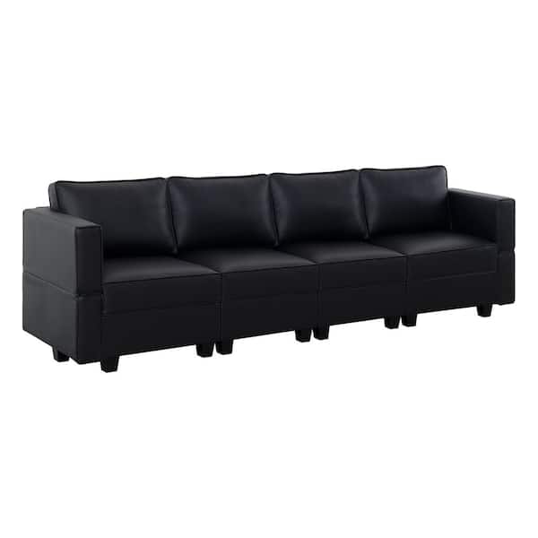 HOMESTOCK 112.6 in. W Linen 4-Seater Modular Living Room Sectional Sofa for Streamlined Comfort in Gray