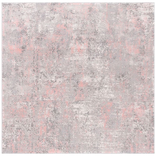 Meadow 7 ft. x 7 ft. Gray/Pink Distressed Marble Square Area Rug