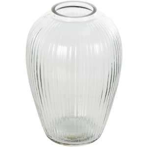 9 in. Clear Ribbed Round Fluted Glass Decorative Vase