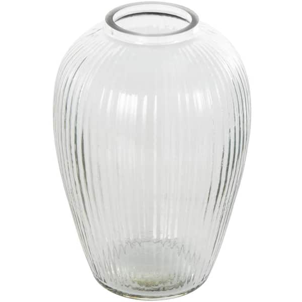 Litton Lane 9 in. Clear Ribbed Round Fluted Glass Decorative Vase