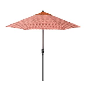 9 ft. Bronze Aluminum Market Patio Umbrella with Crank Lift and Autotilt in Pottery and Marquee Peach Pacifica Premium