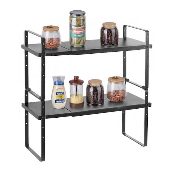 Adjustable Kitchen Cabinet Shelf Organizer Expandable 2 Tier Cabinet Shelf Pantry Organizers for Kitchen Black