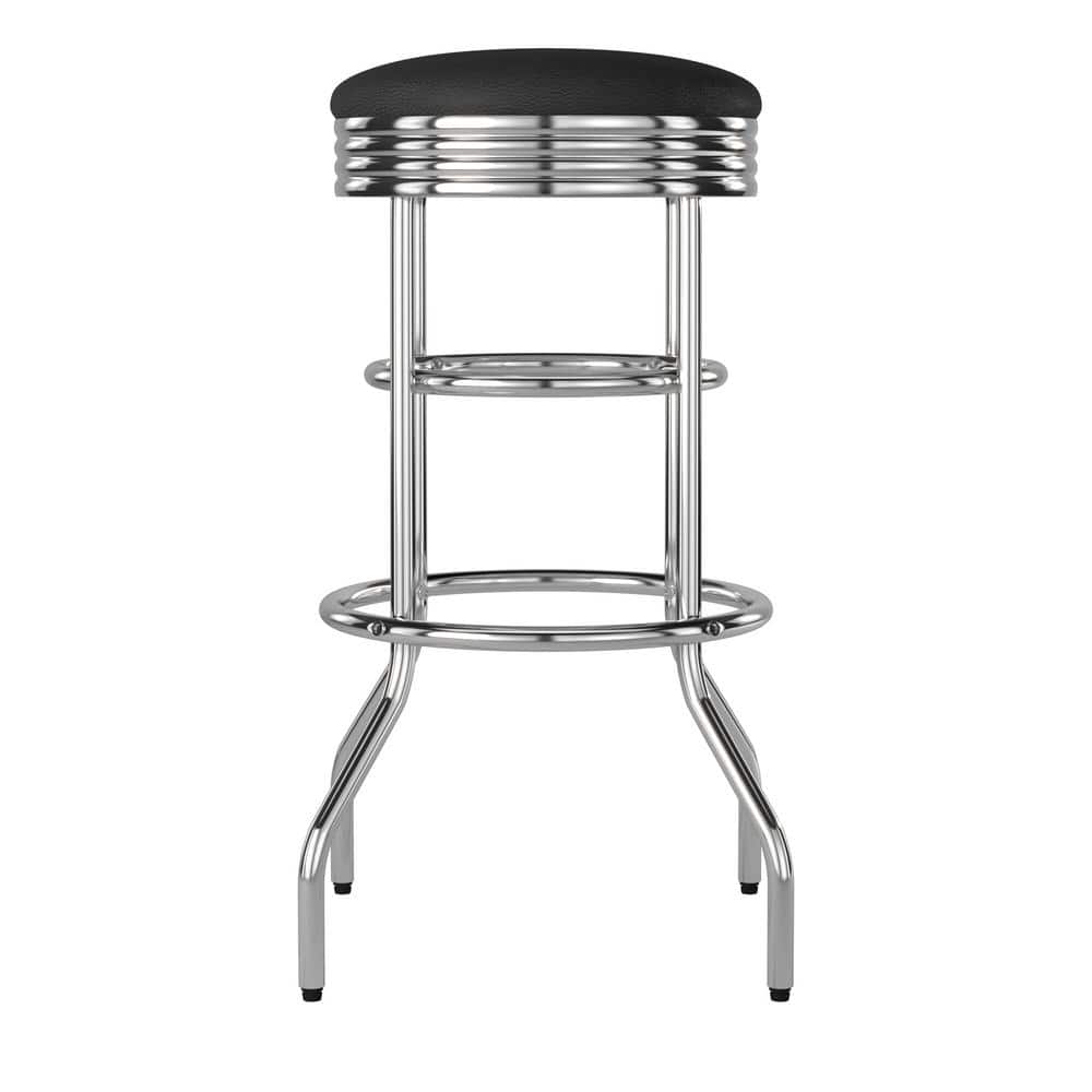 Mid-Century Modern Black Faux Leather 30" Swivel Bar Stool