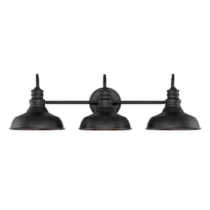 30 in. 3 Light Black Industrial Bathroom Vanity Light