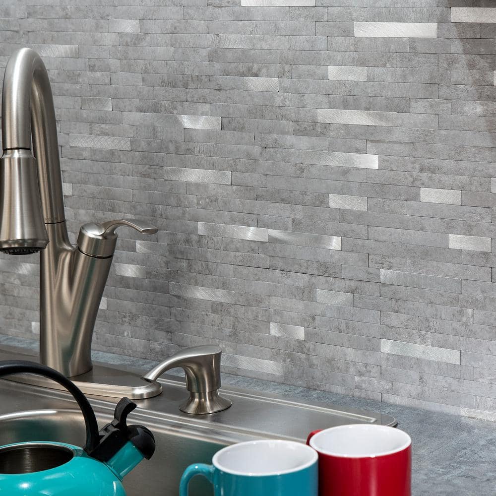 Cloud Shimmer Gray Composite Peel and Stick Backsplash Tiles