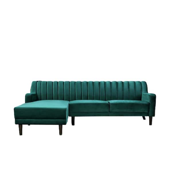 US Pride Furniture Sonia 2 Piece Green Velvet 3 Seats Left Facing Sectional Sofa with Removable Cushions