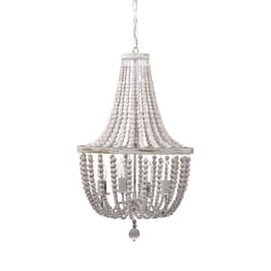 Samsa 16 in. 4-Light Indoor Weathered White and Matte Gold Chandelier with Light Kit