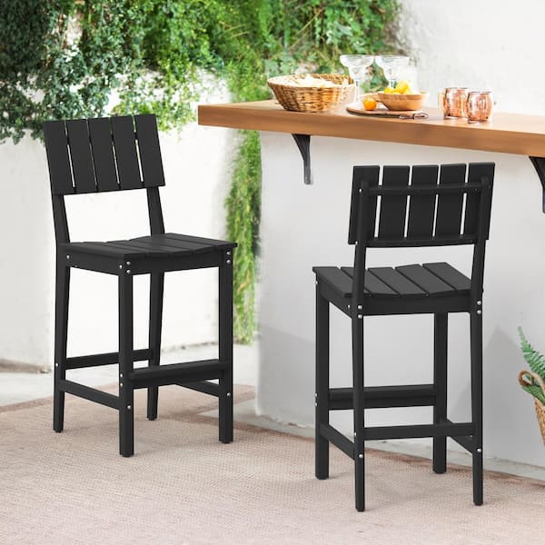 Lue Bona All Weather Hdpe Plastic Outdoor Bar Stools In Black 2 Pack