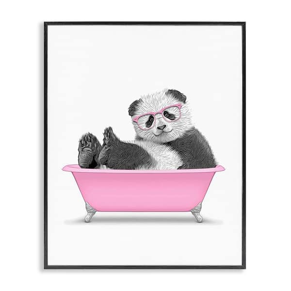 Pink Hip Panda in Bath by Annalisa Latella Black Framed Animal Giclee Art Print 20 in. x 16 in.