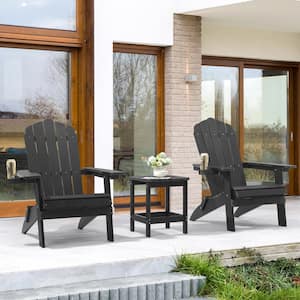 Black Folding Plastic Patio Outdoors Weather-Resistant Fire Pit Chair Adirondack Chair (2-Pack)