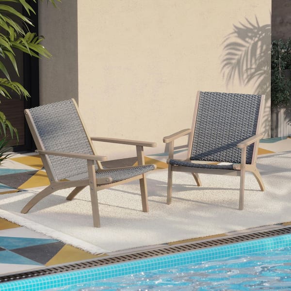 New Classic Furniture Radius Wood and Wicker Outdoor Lounge Chair in Gray (Set of 4)