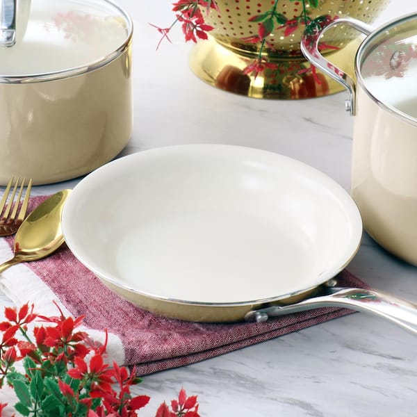 Martha Stewart Collection Lockton Ceramic Interior 10 Piece Cookware Set - Butter Cream