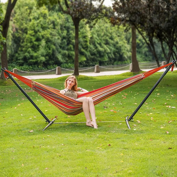 ハンモック♥ AURA OUTDOOR Cotton Hammock with 9 ft. Steel Stand Includes Pillow