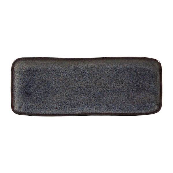 PORTO BRASIL 12.99 in. Titanium Dark Blue Stoneware Rectangular Platter Medium Organic (Set of 4)