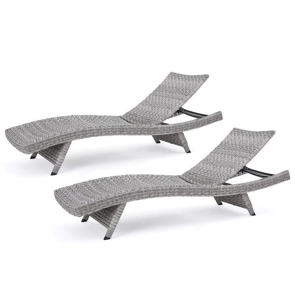 Noble House Zyaire Grey 2-Piece Faux Rattan Outdoor Chaise Lounge