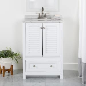Kennard 24 in. W x 19 in. D x 38 in. H Single Sink  Bath Vanity in White with Silver Ash Engineered Solid Surface Top