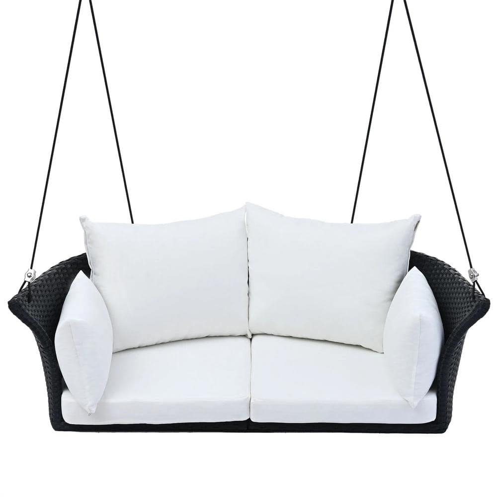 51.9 in. Double White Wicker Porch Swing without Umbrella