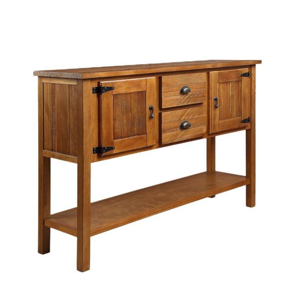 Aoibox 48 in. Dark Brown Rectangle Wood Retro Style Console Table with 2 Drawers and Cabinets ...