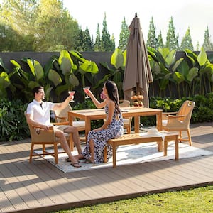 Cambridge Casual Sydney 6-Piece Teak Wood Outdoor Dining Set with Light Tan Cushion