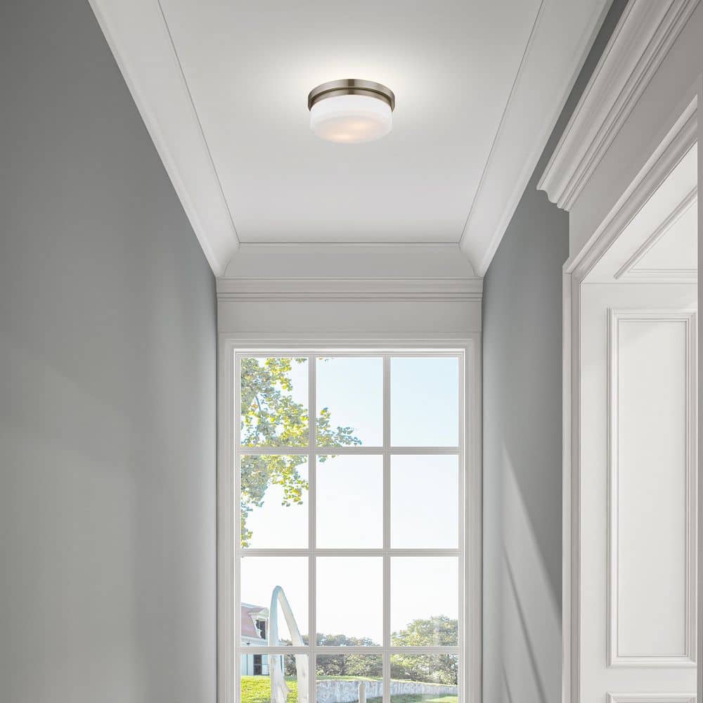 Stratus Collection 2-Light Flush Mount in Brushed Nickel with Hand-Blown Satin Glass