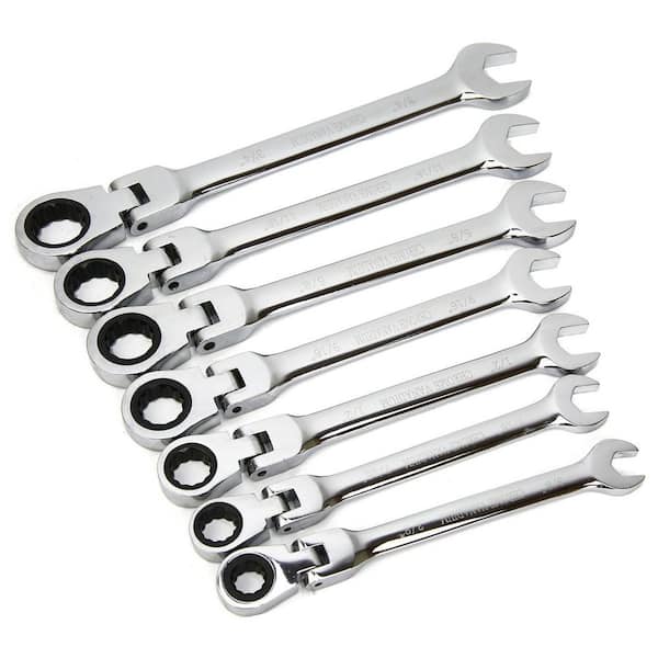 STARK USA Elite Flex Head SAE Combination Ratcheting Wrench Set (7-Piece)