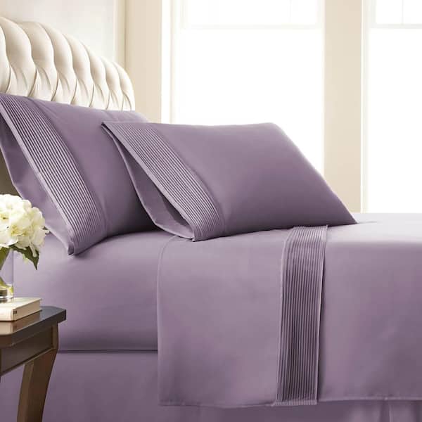 Southshore Fine Linens Vilano Pleated 21 in. Extra-Deep Pocket 4-Piece Lavender Full Microfiber Sheet Set