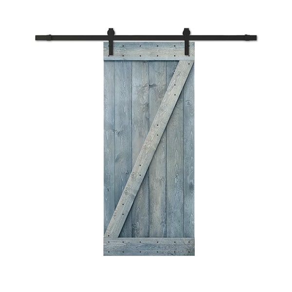 CALHOME 48 in. x 84 in. Denim Blue Stained DIY Wood Interior Sliding Barn Door with Hardware Kit