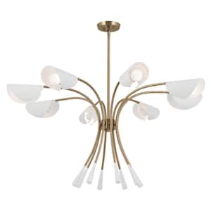 Arcus 45.5 in. 8-Light Champagne Bronze and White Modern Shaded Chandelier for Dining Room