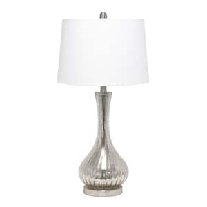 29 in. Speckled Mercury Tear Drop Table Lamp with White Fabric Shade