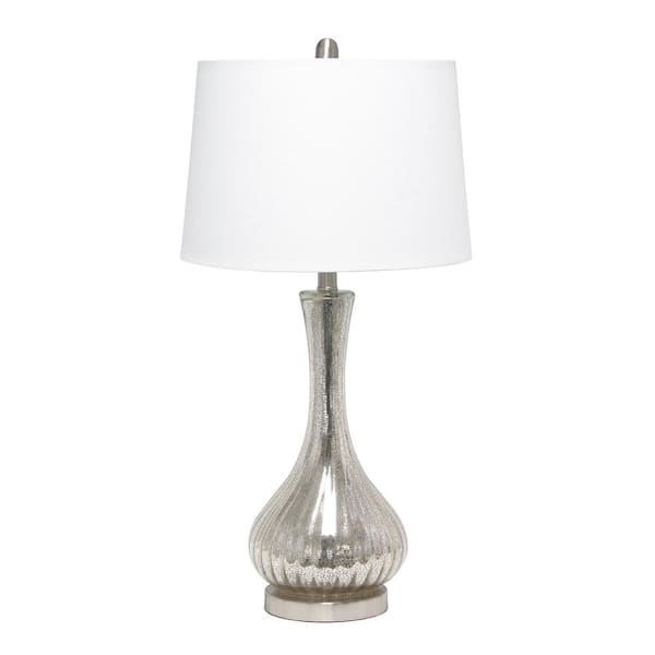 Lalia Home 29 in. Speckled Mercury Tear Drop Table Lamp with White Fabric Shade