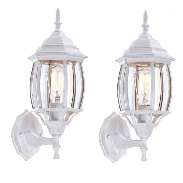 KA 1-Light 17 in. Matte White Outdoor Hardwired Wall Lantern Sconce with No Bulbs Included (2-Pack)