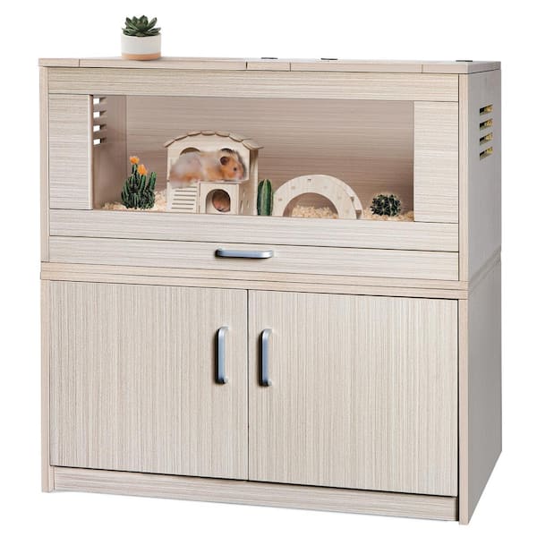 maocao hoom Guinea Pig Cages, Hamster Cage Wood with Independent Storage Cabinet, Openable Top with Acrylic Sheets