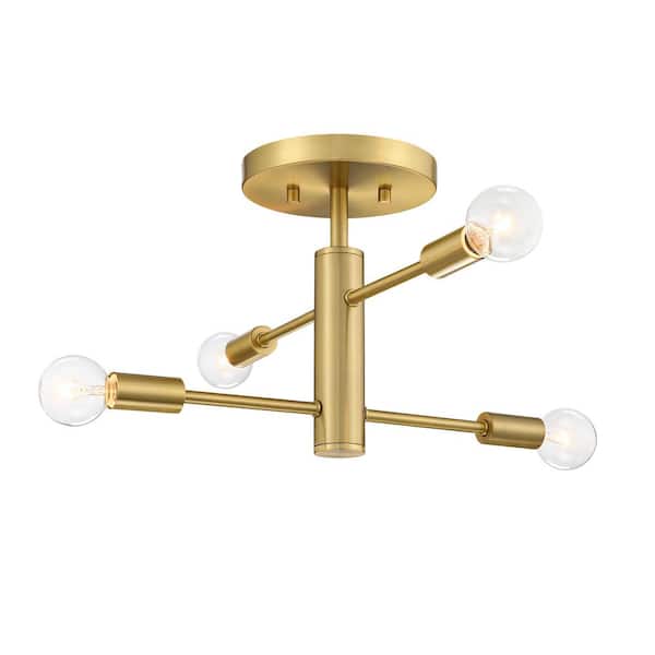 Designers Fountain - Arlo 14.25 in. 4-Light Brushed Gold Modern Entryway Semi-Flush Mount with No Bulbs Included
