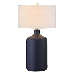 Sloane 29 in. Matte Navy Indoor Ceramic Table Lamp with Fabric Shade