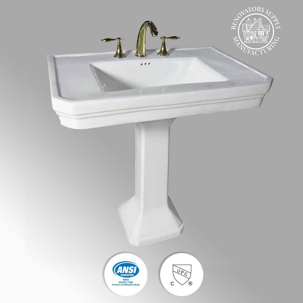 Victorian 32" White Porcelain Pedestal Bathroom Sink