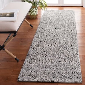 Textual Black/Ivory 2 ft. x 9 ft. Abstract Border Runner Rug