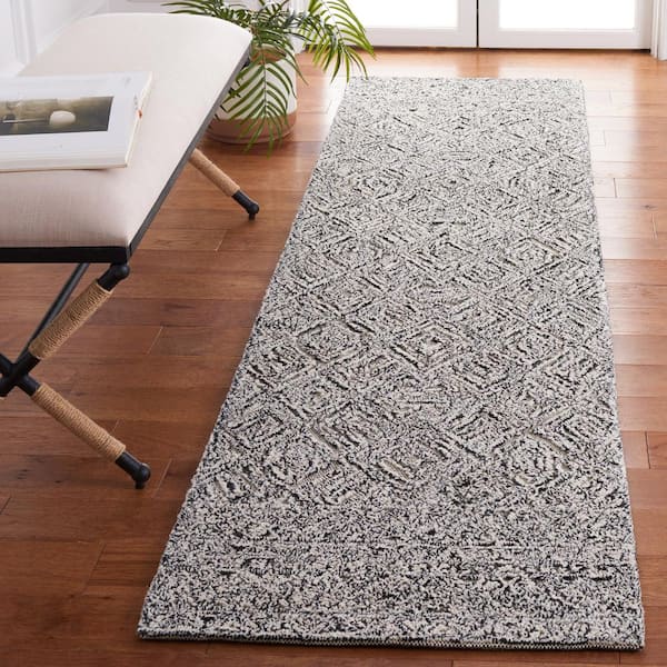 Textual Black/Ivory 2 ft. x 9 ft. Abstract Border Runner Rug