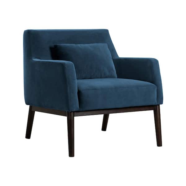 Armen Living Oliver Blue Velvet Modern Accent Chair with Wood Legs