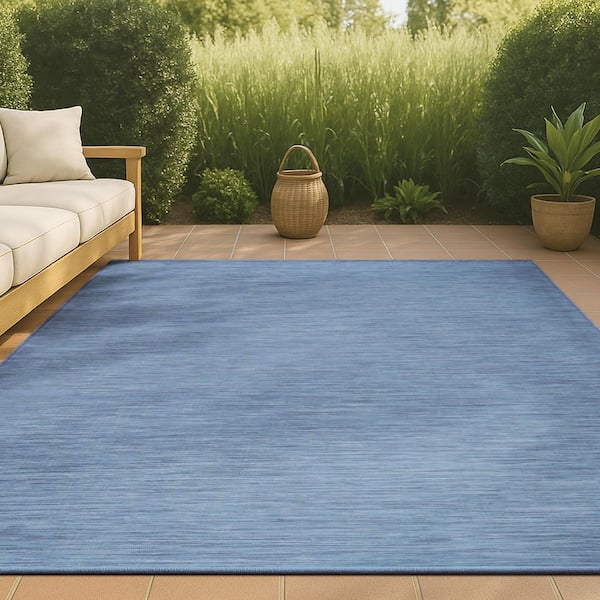 Ethan Modern Flatweave Blue 9 ft. x 12 ft. Solid Indoor/Outdoor Area Rug