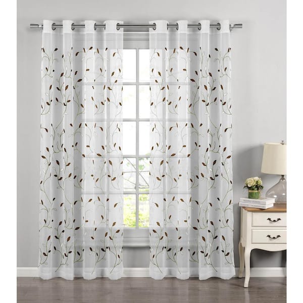 CREATIVE HOME IDEAS Wavy Leaves Sage Green Polyester Faux Linen 54 in. W x  63 in. L Embroidered Grommet Sheer Curtain (Single Panel) YMC021775 - The  Home Depot