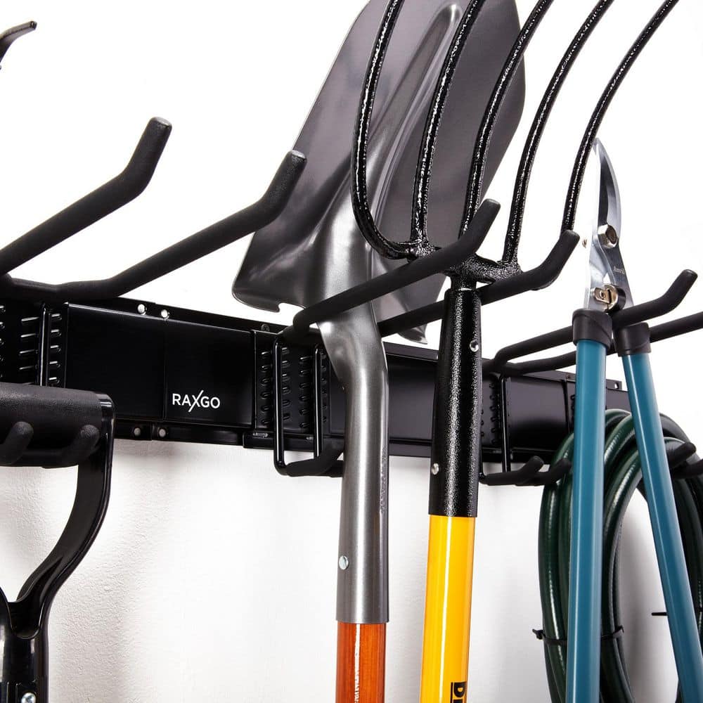 Black Metal Wall Mounted Garage Tool Storage Rack, 8 Piece