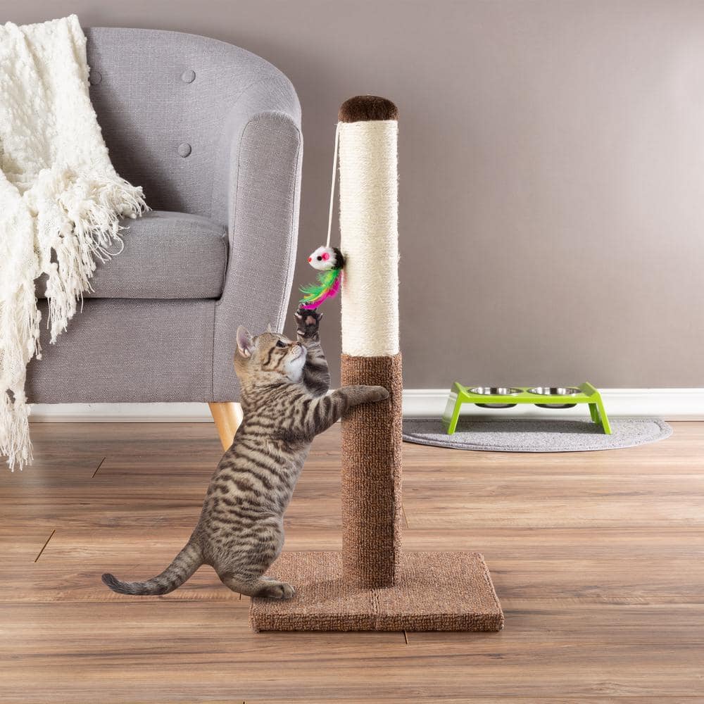 24.5 Inch Beige and Brown Sisal Cat Scratching Post with Carpet Base